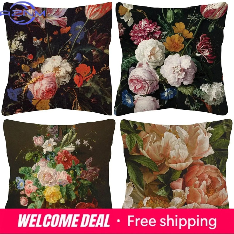 Quality Home Textiles - Oil painting flowers home decoration pillowcase