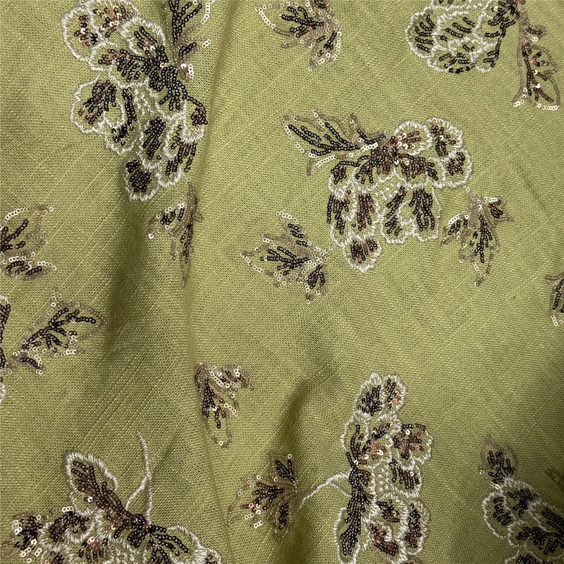 Linum Home Textiles - Green Beaded Embroidery Floral Water Soluble