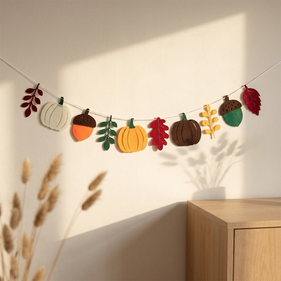 Home Textiles & Decorations - Autumn Pumpkin Leaves Flag Harvest Festival